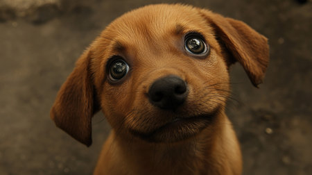 A captivating close-up of an adorable puppy with bright eyes, perfectly capturing the warmth and joy of a pet. Ideal for animal lovers and enthusiasts.の素材