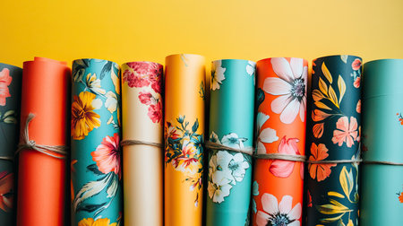 Explore a vibrant collection of rolled wallpaper featuring various floral patterns. Perfect for home decor, crafting, or creative projects to brighten any space.の素材