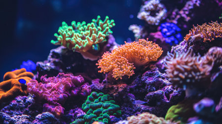 Explore the vibrant colors of a coral reef, showcasing diverse marine life and stunning aquatic beauty. Perfect for nature lovers and ocean enthusiasts.の素材