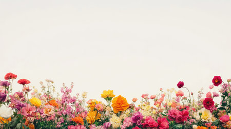 A vibrant field of colorful flowers in bloom against a soft backdrop. Perfect for adding a touch of nature and beauty to any project or design.の素材