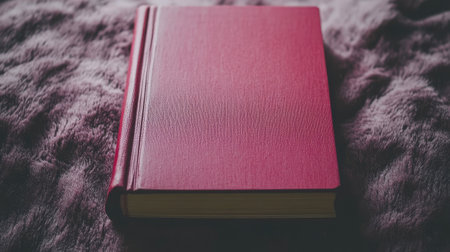 A beautifully textured red book resting on a soft fabric background, perfect for themes of education, reading, and cozy home environments.の素材