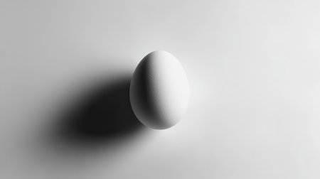 A minimalist composition featuring a solitary white egg casting a soft shadow, evoking simplicity and elegance in a neutral setting. Perfect for culinary themes.の素材
