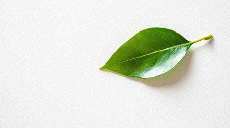 A vibrant green leaf rests on a clean white background, showcasing its natural beauty and intricate detail. Perfect for nature-themed projects or organic concepts.の素材