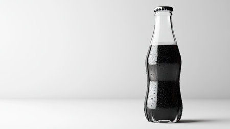 A sleek glass bottle filled with dark soda showcases bubbles and condensation, perfect for highlighting cold refreshments in contemporary settings.の素材