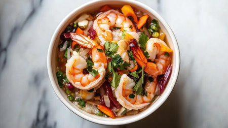 Delight in a vibrant shrimp salad featuring fresh herbs and colorful vegetables. This healthy dish offers a burst of flavor in every bite. Perfect for meal prep.の素材
