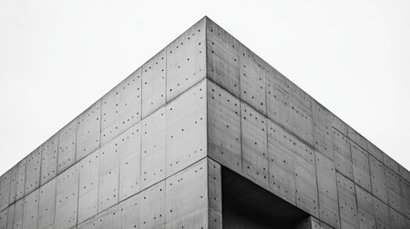 This image showcases a modern concrete structure with a minimalist design. The geometric angles and monochrome colors evoke a sense of contemporary architecture.の素材