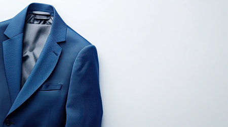 A stylish blue suit displayed on a light background, showcasing elegance and refinement. Perfect for fashion-focused content in business or formal environments.の素材