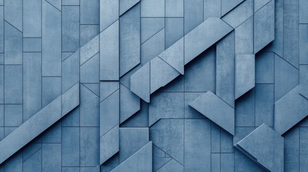 This image features an abstract blue geometric wall design, showcasing intricate shapes and lines, ideal for modern interior decor and artistic projects.の素材