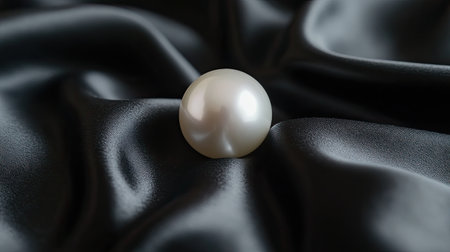 A stunning pearl gracefully rests on smooth black fabric, creating a captivating contrast that embodies elegance and sophistication, perfect for luxury-themed projects.の素材