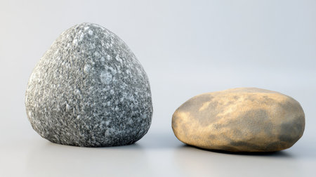 A pair of natural stones showcasing contrasting textures and colors. Perfect for design elements, backgrounds, and nature-inspired compositions.の素材