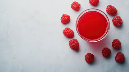 A vibrant raspberry drink surrounded by fresh berries, perfect for summer refreshment. Ideal for showcasing healthy and organic beverages in photography.の素材
