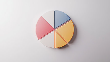 A colorful pie chart on a minimalist background ideal for data visualization and business presentations, showcasing segments in soft hues.の素材