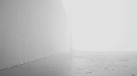 A minimalist space featuring a soft white wall and floor, illuminated by gentle light. Ideal for backgrounds, presentations, and artistic concepts.の素材