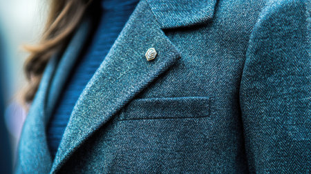 A close-up view of a stylish tailored blazer showcasing its unique texture and detail. This fashion piece combines professionalism with everyday elegance, perfect for various occasions.の素材