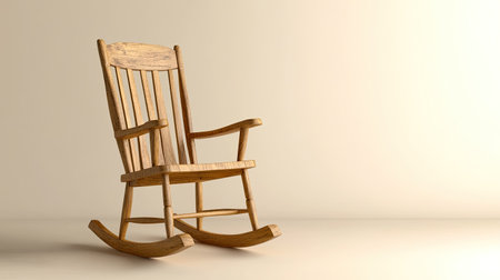 A classic wooden rocking chair, elegantly isolated against a clean background, perfect for evoking feelings of comfort and nostalgia in any interior space.の素材