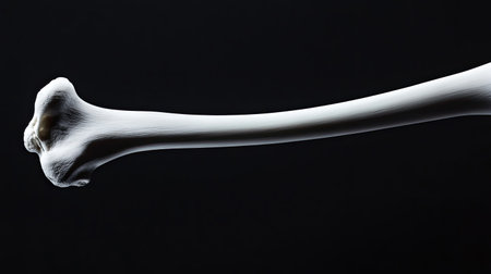 Explore a detailed close-up view of a broken bone edge, showcasing its intricate texture and natural form against a contrasting background. Ideal for medical and anatomical studies.の素材