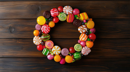 Bright and colorful candy wreath perfect for festive dの素材