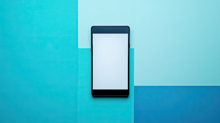 A modern smartphone rests on a soft color background, showcasing a minimalist design. Ideal for tech, lifestyle, and digital content themes.の素材