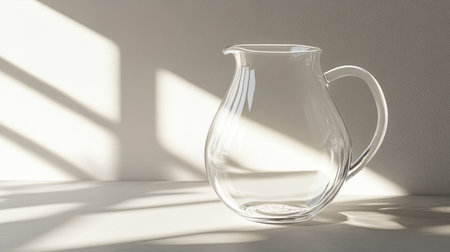 A stylish and elegant glass pitcher set against a softly lit background, showcasing its clear design and exquisite craftsmanship perfect for any dining setting.の素材