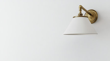 A stylish wall light fixture with a white shade and brass finish, perfect for enhancing modern interior spaces. Adds elegance and brightness to any room.の素材