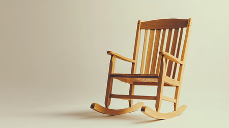 A classic wooden rocking chair placed on a clean background, showcasing its elegant design and warm tones, perfect for home decor and relaxation.の素材