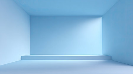 This minimalist room with a soft blue hue offers a serene atmosphere, ideal for showcasing artwork or as a backdrop for modern design projects. Embrace simplicity.の素材