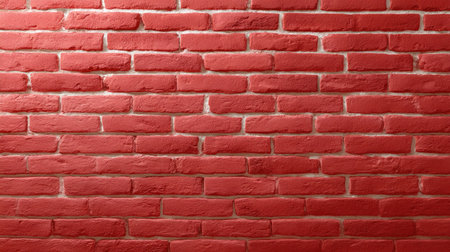 A vibrant red brick wall featuring a textured surface, perfect for use in home decor, photography, graphic design, and industrial-themed projects.の素材