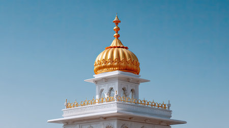 Stunning image of a golden dome crowned with intricate designs, set against a bright blue sky, capturing the essence of architectural beauty and spiritual significance.の素材