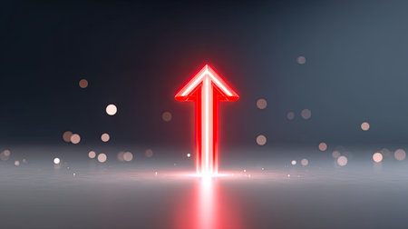 This vibrant neon arrow sign with a glowing effect stands out against a dark background, symbolizing direction and inspiration for contemporary designs.の素材