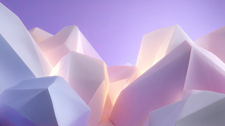 A captivating abstract landscape featuring faceted shapes in soft pastel colors illuminated by a gentle light, creating a modern artistic backdrop for various design projects.の素材