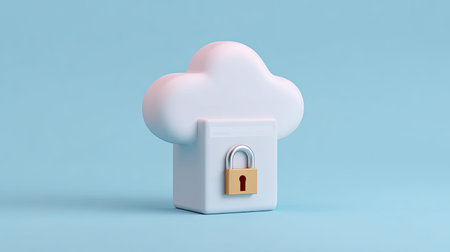 A visual representation of cloud storage security, featuring a white cloud with a lock, symbolizing the importance of data protection and privacy in modern technology.の素材