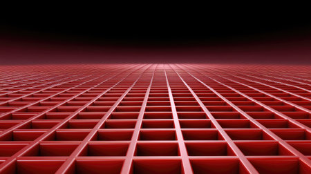 This is a striking red grid pattern that creates a sense of depth and perspective, perfect for abstract backgrounds in digital art and design projects.の素材