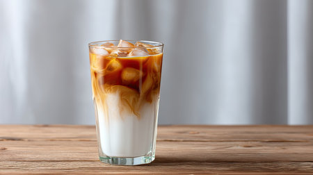 A beautifully presented glass of iced coffee with cream and ice cubes, perfect for refreshing moments on warm days or elevating cafe experiences.の素材