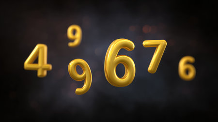 A captivating visualization of golden numbers floating elegantly in a dark space, symbolizing success and creativity, perfect for finance, mathematics, or artistic themes.の素材