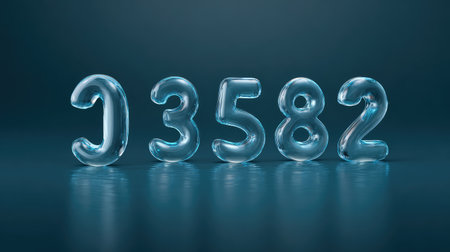 This image showcases clear transparent numbers arranged in a visually appealing manner on a smooth surface, ideal for contemporary design projects and creative applications.の素材