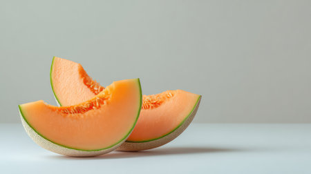 Bright and vibrant melon slices showcase freshness and natural beauty, ideal for food photography emphasizing healthy eating, seasonal flavors, and stylish presentations.の素材