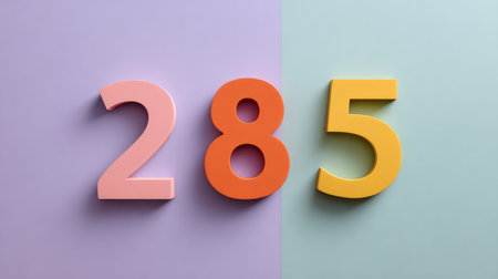 A visually appealing arrangement of colorful numbers 2, 8, and 5 against a soft pastel background, perfect for creative projects or educational materials.の素材