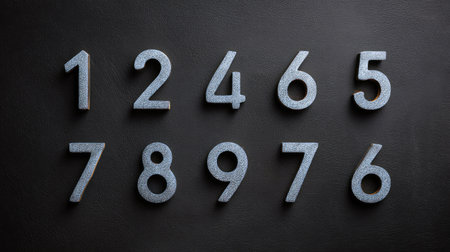 A composition of decorative numbers crafted from textured material arranged on a dark surface, ideal for projects in education, design, or creative presentations.の素材