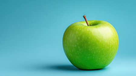 A fresh green apple positioned on a bright blue background, symbolizing health and nutrition. This image captures the essence of natural food and healthy living.の素材