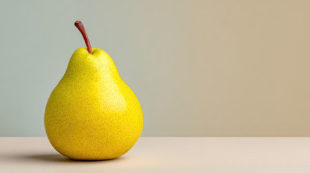A striking yellow pear stands alone on a soft surface, showcasing its smooth texture and vibrant color against a gentle pastel background, ideal for health-focused imagery.の素材