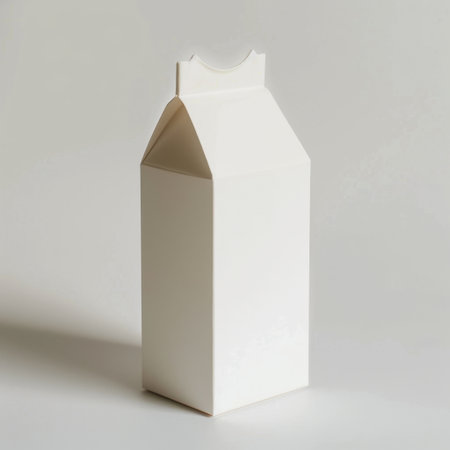 This minimalist milk carton stands alone against a light backdrop, showcasing clean lines and a modern design, perfect for product displays and creative projects.の素材