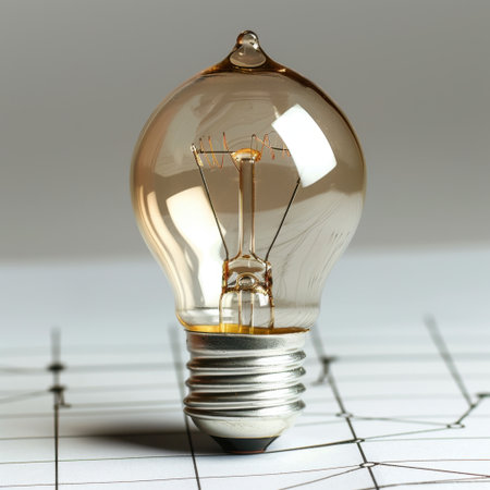 This image features a vintage glass light bulb showcasing an intricate filament design. The warm tones and clean surface highlight craftsmanship, ideal for decor.の素材