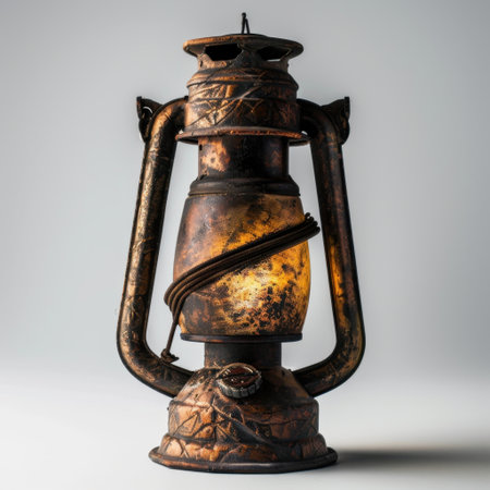 This vintage oil lantern features a warm glow and a rustic design, making it perfect for enhancing home decor, outdoor events, or creating a nostalgic atmosphere.の素材