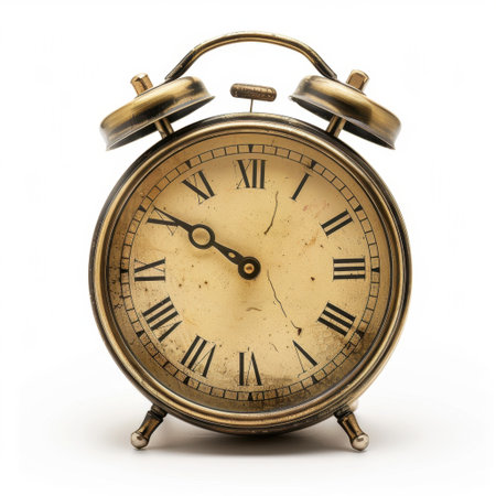 Capture the essence of nostalgia with this vintage alarm clock featuring Roman numerals. A perfect addition to any home decor, enhancing elegance and charm.の素材