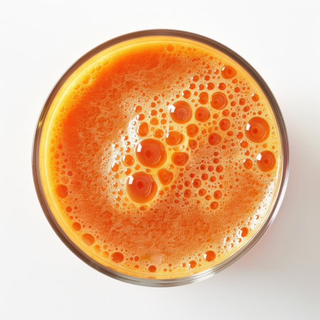 A vibrant glass of freshly squeezed orange juice, showcasing delightful bubbles and a bright color, ideal for promoting health and refreshing summer moments.の素材