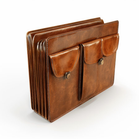 This elegant brown leather portfolio features multiple pockets, perfect for organizing documents and accessories. Ideal for professionals and students alike.の素材