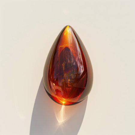 This image features an amber teardrop shape that radiates elegance and beauty. The soft lighting enhances its warm color and glossy surface, making it a perfect decorative piece.の素材