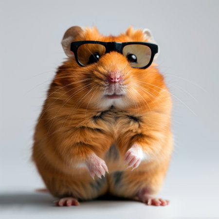 A delightful hamster with stylish glasses showcases a playful and charming personality, perfect for adding a fun touch to any creative project.の素材