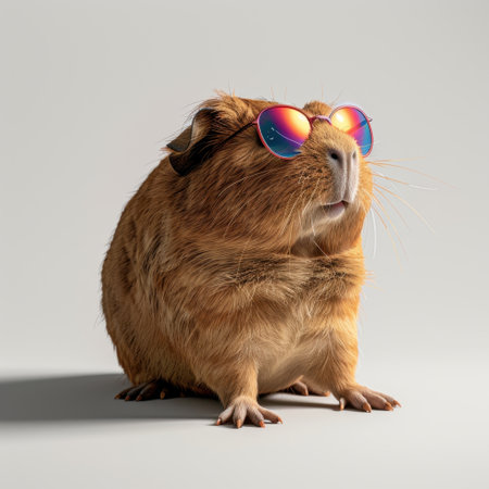 This charming guinea pig sports vibrant sunglasses, exuding a playful and stylish vibe, perfect for pet lovers. Ideal for fun and whimsical projects.の素材