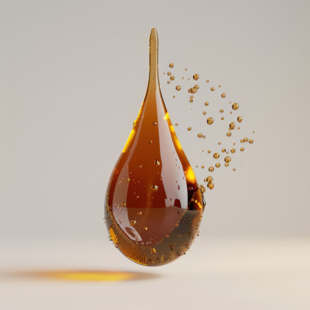 A stunning image of a transparent liquid drop with floating bubbles, set against a minimalist background, showcasing beauty and elegance in design.の素材